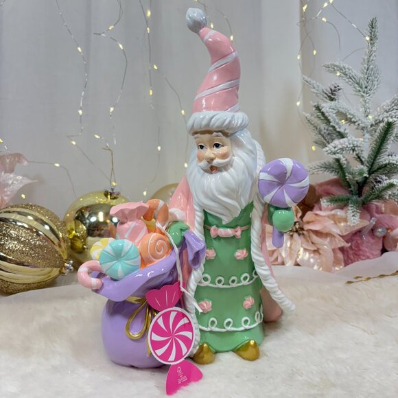 Christmas Pastel Pink Santa Claus Figure Macaron Candy Bag Peppermint Square - Picture 3 of 10